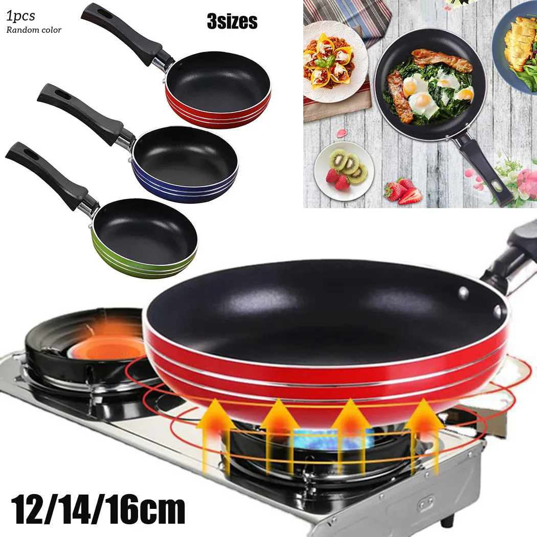 Mini Frying Pan Non-Stick Thickened Stainless Steel Frypan Pot Fried Eggs Saucepan 12cm/14cm/16cm Random Color