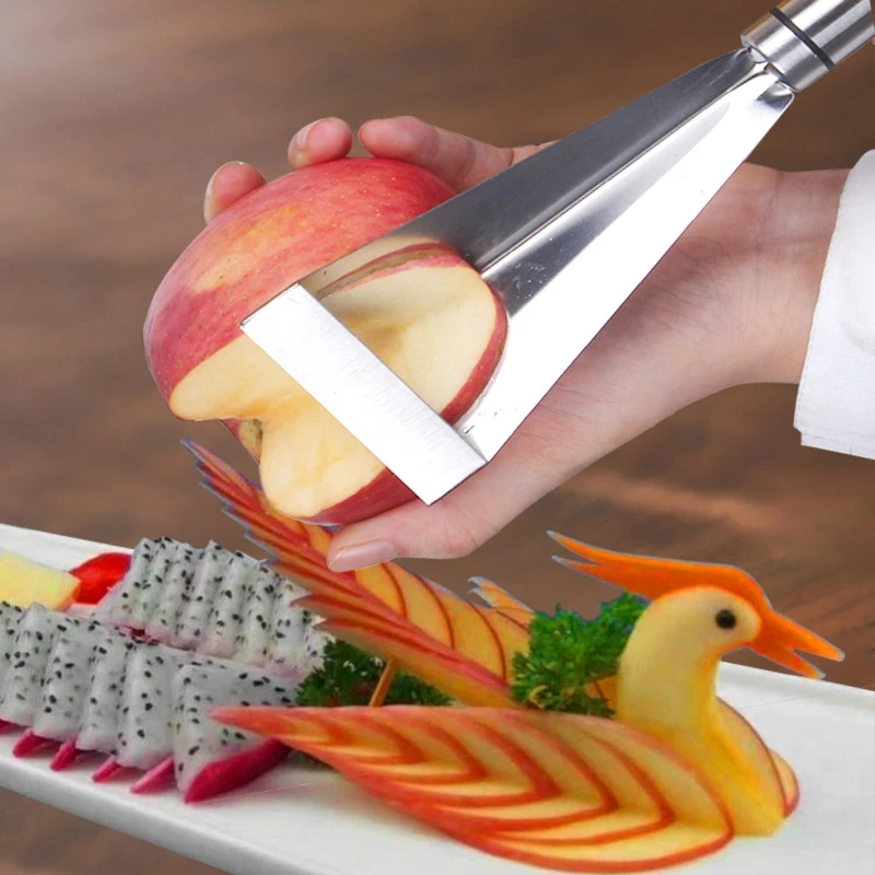 Stainless Steel Fruit Carving Knife Triangular Shape Vegetable Knife Slicer Fruit Platter Non-slip Carving Blade