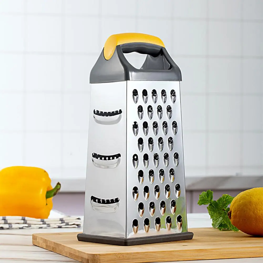 Practical 4-Sided Boxed Grater with Grating Ease - Coarse, Medium, Fine, Slicing, and Comfort Grip Handle