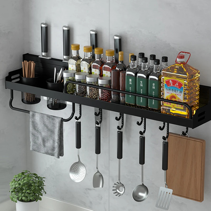 luminum Kitchen Organizer Shelf - Multifunction Wall-mounted Spice Storage Rack for Spices