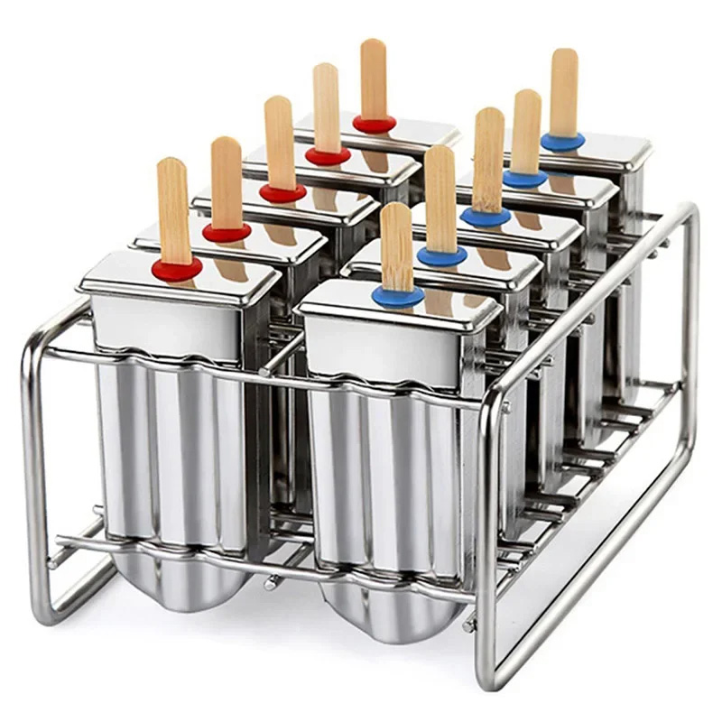 Stainless Steel Ice Lolly Popsicle Mold Rack Frozen Lolly Popsicle Ice Pop Maker Homemade Ice Cream Mold with Popsicle Holder